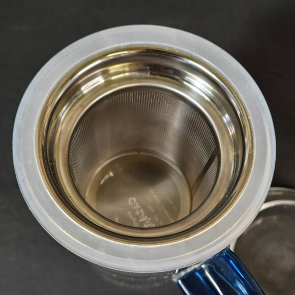 CasaWare Borosilicate Glass Tea Infuser Mug w Glass Lid & Blue Handle - Picture 6 of 10
